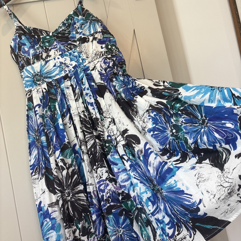 Aryeh Anthropologie Floral Botanical Vintage Inspired Pleated Swing Sundress LG